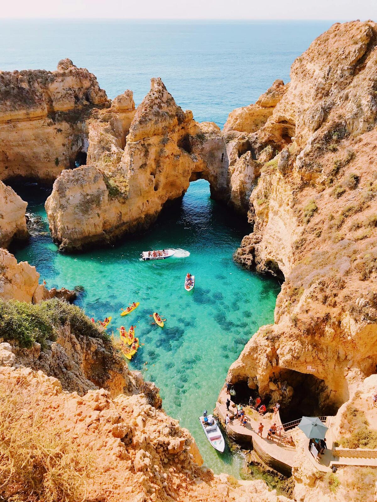 Algarve beach cave with turquoise waters